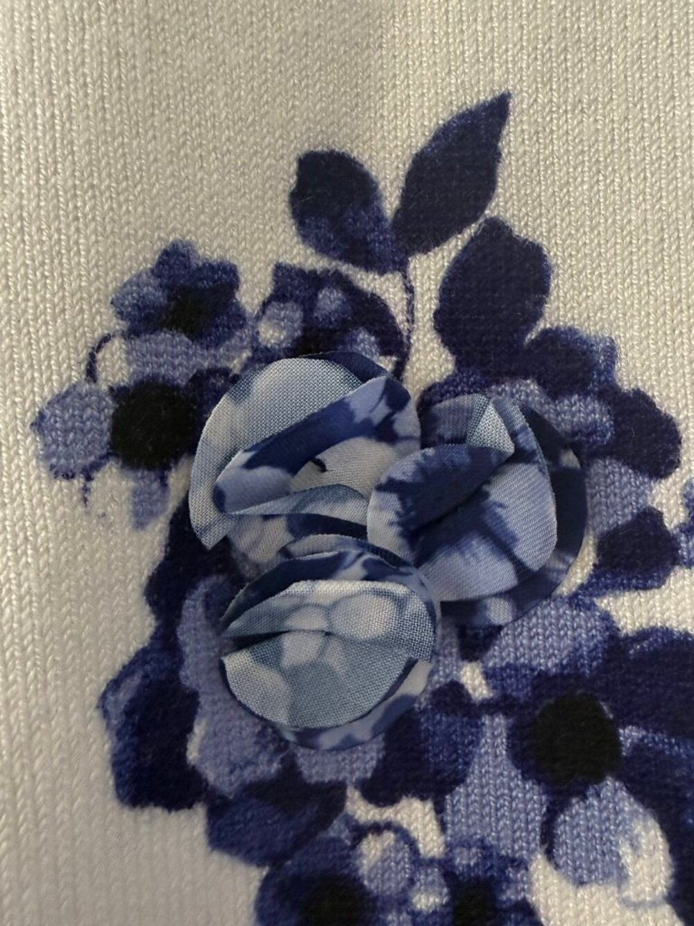 Blue and White Cardigan with 3D Flowers